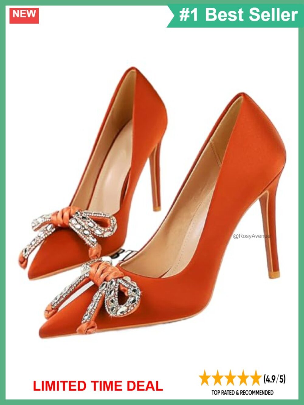 Rhinestone Bow Pointed Toe Stiletto Heels Elegant Wedding Pumps